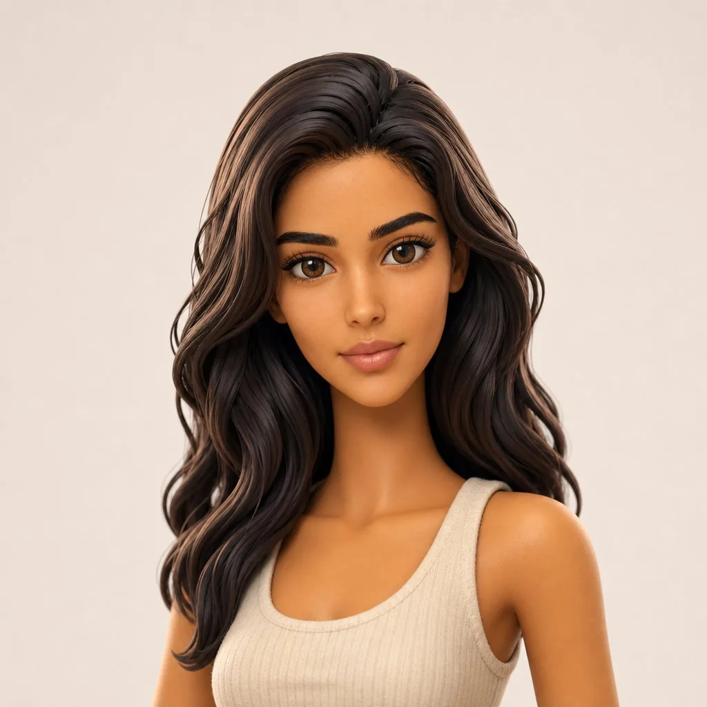 The same AI-generated character rendered as a stylised 3D character